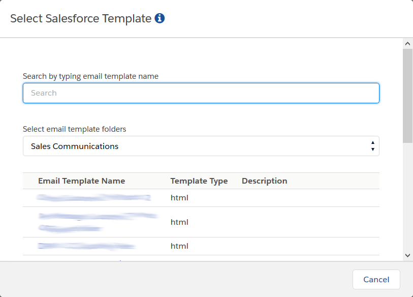 RMail Salesforce Template selection