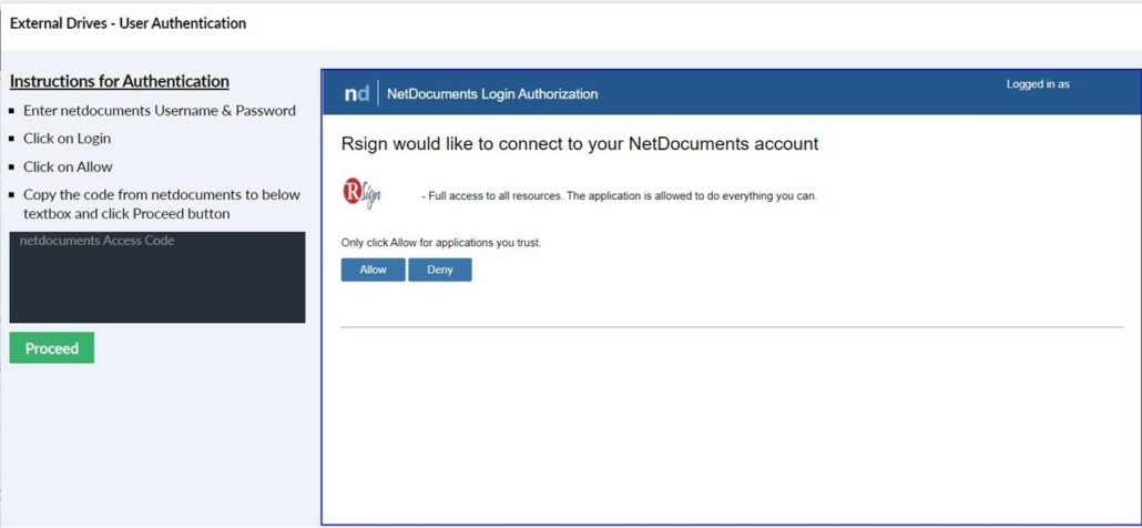 Allow RSign to Access NetDocuments